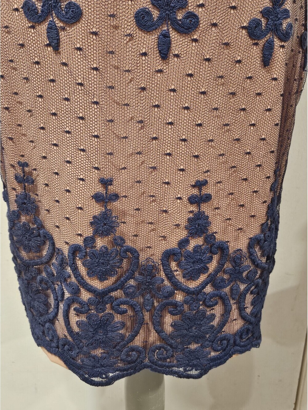 Eva Franco Size 6 Fleur De Lis Afton Dress Blue Lace Lined - Picture 6 of 11